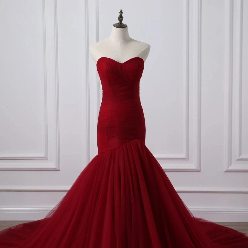 Mermaid Wedding Dresses Burgundy Bridal Gowns Plus Size Available Bride Gowns - Image 4 of 4