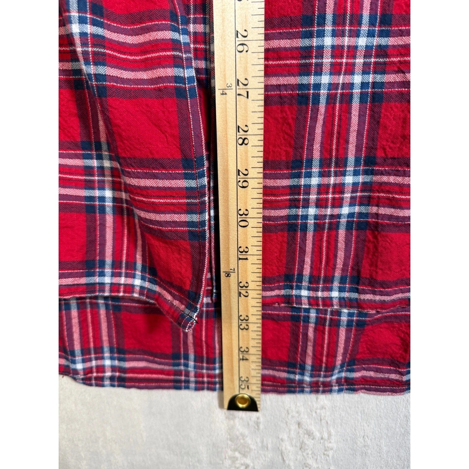 R13 Flight Shirt Mens XL Red Plaid Japanese Fabric Zip Up Bomber Jacket Longline - product detail image 6