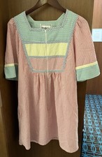 VTG Saybury Seersucker Long House Coat Dress Pockets Front Zip Med Granny Chic