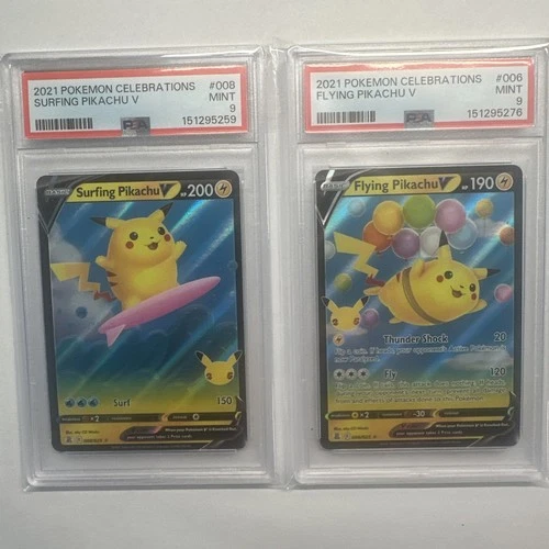 2021 POKEMON CELEBRATIONS #008 SURFING PIKACHU V PSA 9 + #006  Flying PSA 9 🔥🔥