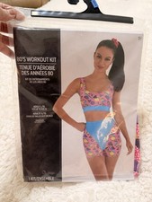 80's AEROBICS WORKOUT KIT COSTUME L/XL CROP TOP SHORTS leotard spandex New