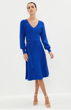 Coast solid blue V-neck knitted dress Size 10