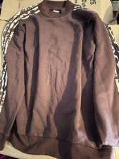 ADIDAS ORIGINALS MOCK NECK SWEATSHIRT -BROWN WITH LEOPARD SLEEVES WOMEN S LARGE