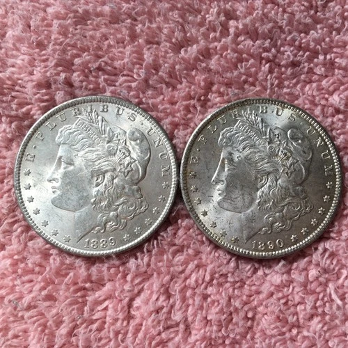 MORGAN SILVER DOLLAR COINS.  LOT OF 2 UNCIRCULATED  PRE. 1921 LOT # 1