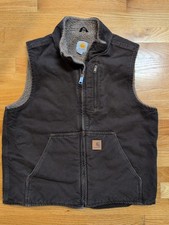 Carhartt V33 Men's Medium Reg DKB Brown Cotton Sherpa Lined Zip Vest Jacket