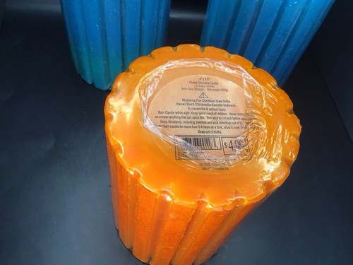 Vintage Fluted Citronnelle Candle Ridged Pillar 4"x5.5" Set Of 3 Pre-owned New - Picture 5 of 6