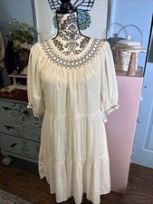 Old Navy Women's White Smocked Boho Embroidered Mini Lined Dress - Size XS NWT