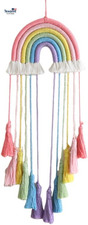 Rainbow Macrame Wall Hanging - Hand-Woven Cotton Tassel Tapestry Decor for Baby