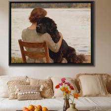 Newfoundland Dog Oil Painting Canvas Print Rustic Wall Art for Living Room