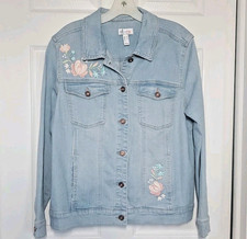 Women's D CO Embroidered Floral Denim Jean Jacket Sz M