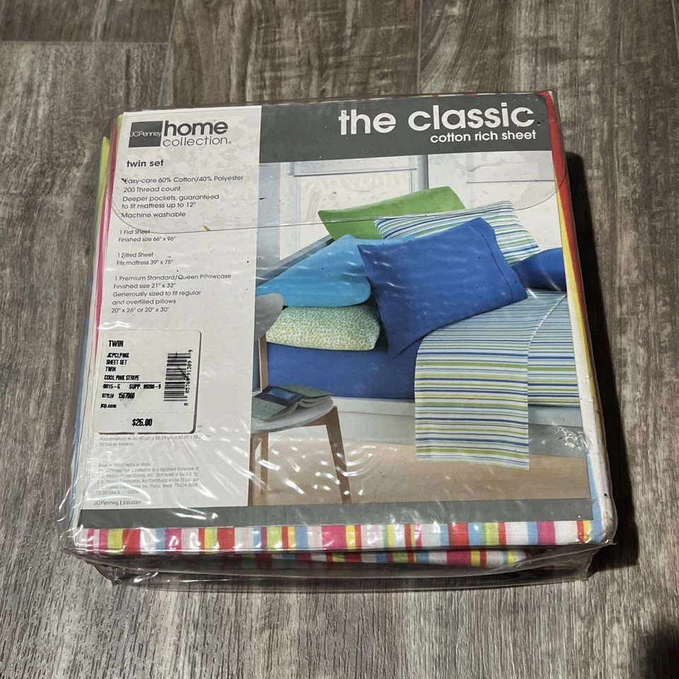 Juego de sábanas dobles de microfibra JC Penney Home Collection nuevo rosa a rayas 200 hilos Foto 2 de 2