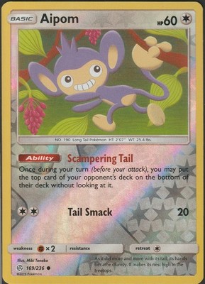 Aipom 169/236 SM Cosmic Eclipse Reverse Holo NM