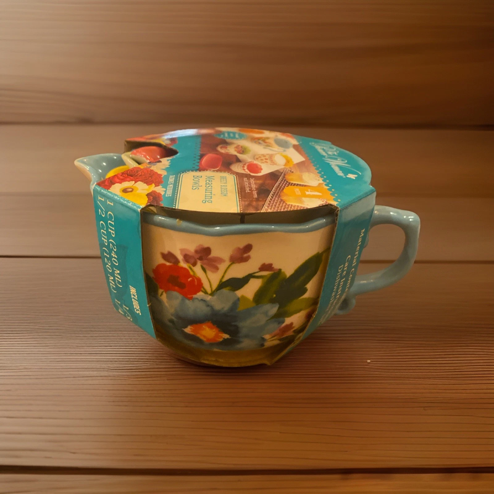 Pioneer Woman Measuring Cups Breezy Blossom Floral 4Pc Ceramic Nesting Bowl Set