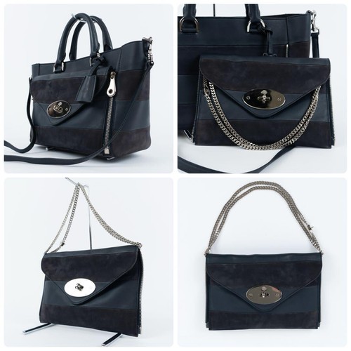 Bolso de Mano Mulberry Pequeño Cuero Sauce Gamuza Bolso de Hombro 2 Vías Azul Marino Plateado Usado - Imagen 5 de 8