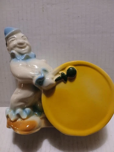 Vintage Mid Century Shawnee USA Clown Playing Bass Drum Planter