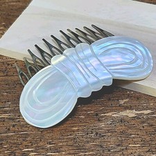 Vintage 1960s Hair Comb Carved Mother of Pearl Ribbon Bow Design Art Deco Style