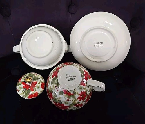 Elegance Weihnachtsstern Teegeschirr Porzellan 4-tlg. Set Teekanne/Deckeltasse Untertasse, Top Zustand - Bild 7 von 8