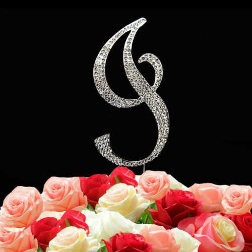 Rhinestone Crystal Monogram Diamante Wedding Cake Topper Letter 12cm & 7cm And - Picture 12 of 40