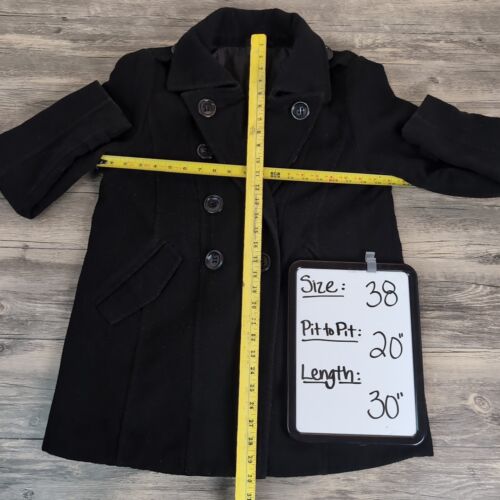 Women's OKAY Black 3 Button Pea Coat Size 38 Jacket Mid Length Polyester - Picture 3 of 12