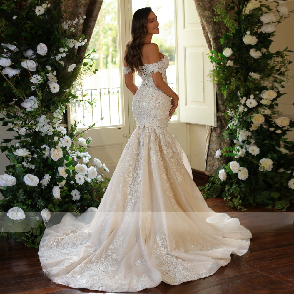 Sexey Mermaid Off Shoulder Wedding Dress Sweetheart Appliques Bridal Gowns  Train | eBay
