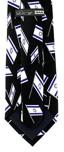 Israeli Flag Mens Necktie Jewish Star Of David Nation Of Israel Black Neck Tie - Picture 3 of 3
