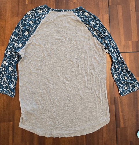 Lularoe Randy Style Raglan Baseball Tee Shirt - Size Medium - Gray and Teal - Picture 5 of 6