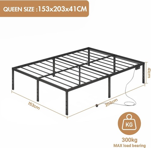 Queen Size Bed Frame with Charging Station, Metal Platform Bed Frame with Heavy - Picture 3 of 8