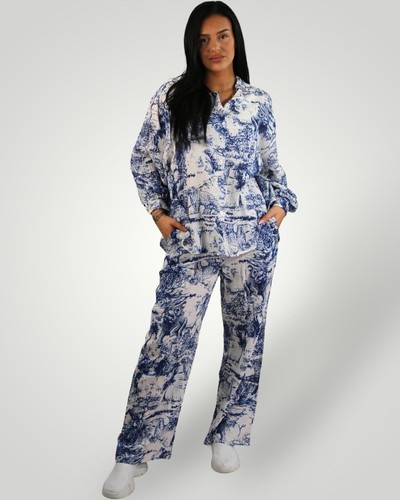 Set pantaloni/camicetta in mussola, blu scuro - Foto 6 di 7