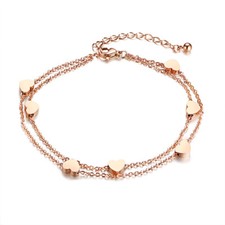 Edelstahl Damen Armband HERZ Armkette Rosegold Doppelkette Gold Silber Herzen
