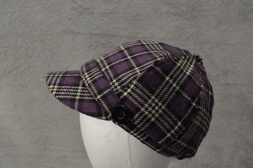 Purple Plaid Women’s Twill Cap OS Side Button Boho 60s Twiggy Hat Retro Mod - Picture 9 of 15