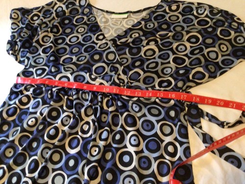 TESSUTO Dress~Geometric Design~2XL~Y2K~Side Tie~Blue/Gray/Black~Satiny~EXC! - Picture 7 of 9