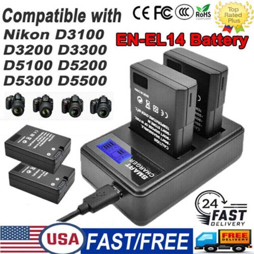 1X EN-EL14 Battery and Dual Charger For Nikon D5200 D5300 P7800 P7100 D3300 HAH