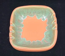 Ashtray Ceramic  Orange Sage 7 inch x 7 inch Square MCM 3580 Made in USA