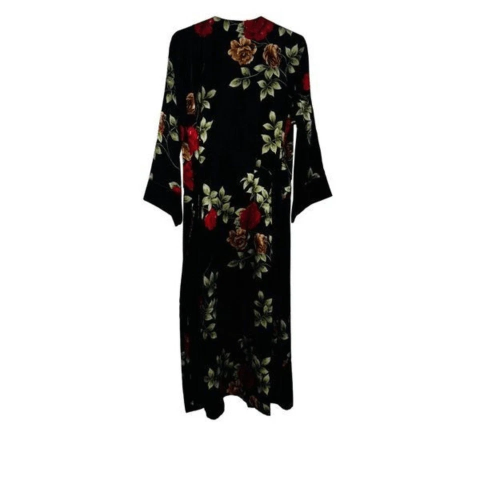 Jones New York Satinado Poliéster Mujer’s Negro Flor Estampado Bata Cinturón Adjunto Talla Foto 4 de 4