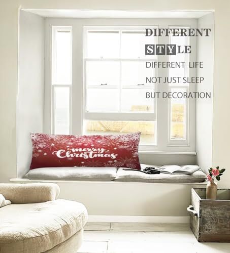 Merry Christmas Body Pillow Cover Xmas Winter Holiday Snowflake Long Colors- 3 - Picture 4 of 5