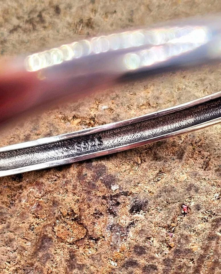 Nature Sugilite Sterling Silver S925 Stamped Cuff Bangle - Image 3 of 4