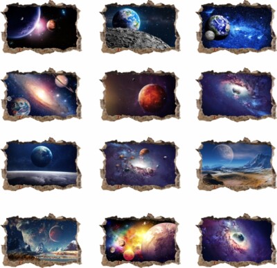 140cm STICKER 3D Wandtattoo Wandbild Kosmos Galaxie Universum Orbit Space Planet