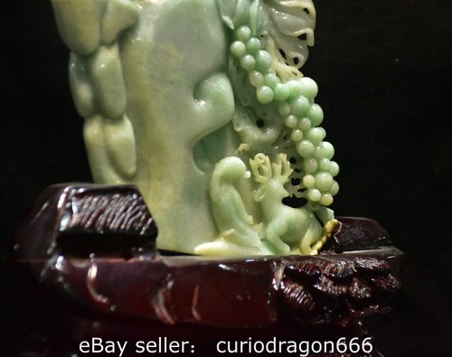 14.8" Chinesische Jadeit Jade Schnitzen Blume Obst Tier Hirsch Statue - Bild 9 von 14