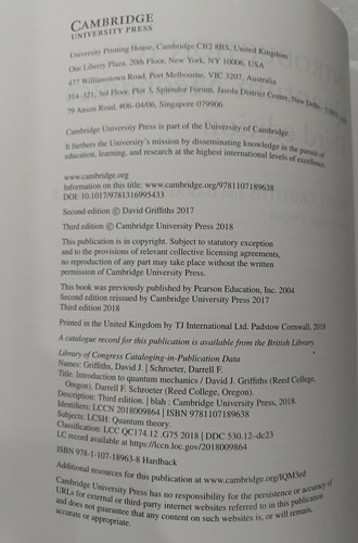 Introduction to Quantum Mechanics Griffiths Schroeter Hardback 9781107189638 3e - Picture 3 of 3