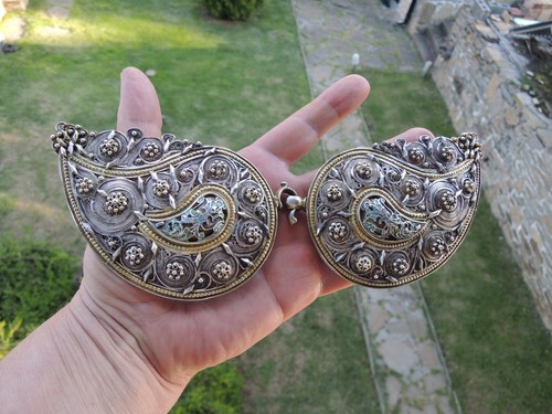 Seltene Balkan Gürtelschnalle silber vergoldet mit polychromer Emaille und filigran - Bild 23 von 24