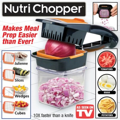 NutriChopper Food Vegetable Chopper Dicer 3 Stainless Steel Blades & Container