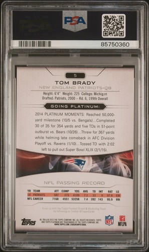 2015 Platinum Tom Brady GOLD PSA 10 - Rare Color SP GOAT QB 🐐 - Picture 2 of 2
