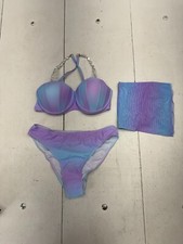 Shein Purple Blue 3 Piece Swim Suit Bikini Set Womens Size Medium