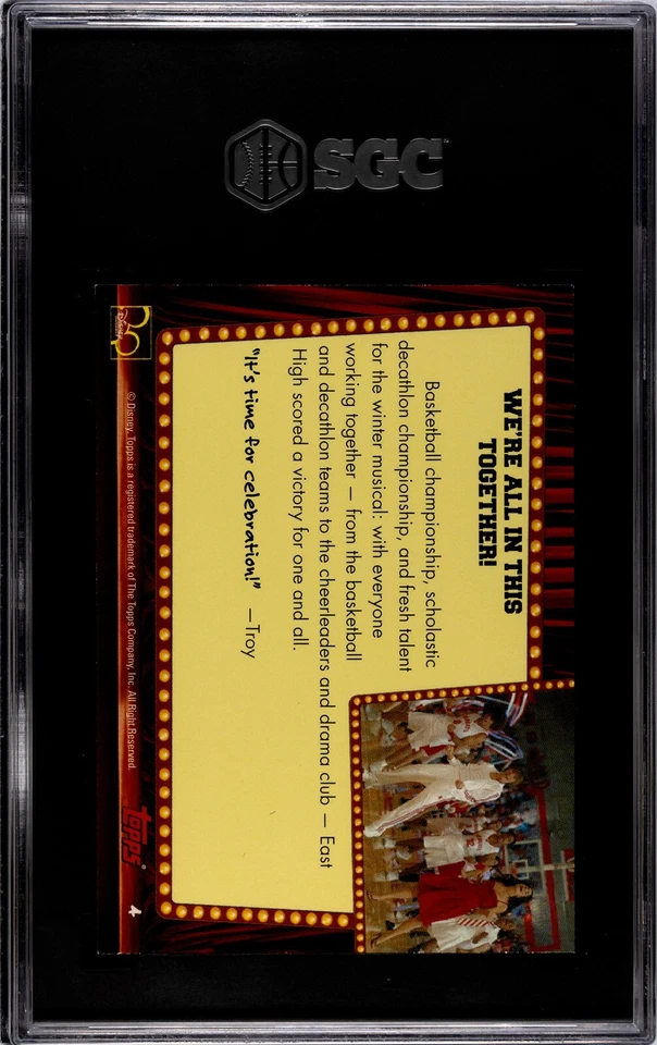 2007 Topps High School Musical #4 Troy Bolton Zac Efron SGC 10 GEM MINT IronClaw - Image 2 of 2