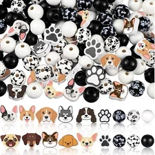 200 Pcs Dog Paw Bone Wooden Beads Puppy Footprint Spacer Small, Style 