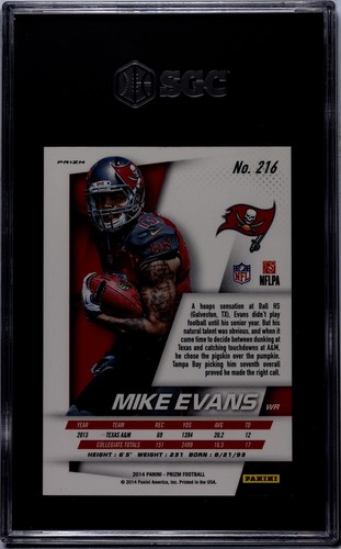 2014 PANINI PRIZM MIKE EVANS, #216, ROOKIE, GREEN YELLOW PRIZM, RUN LEFT, GRADED - Picture 2 of 2