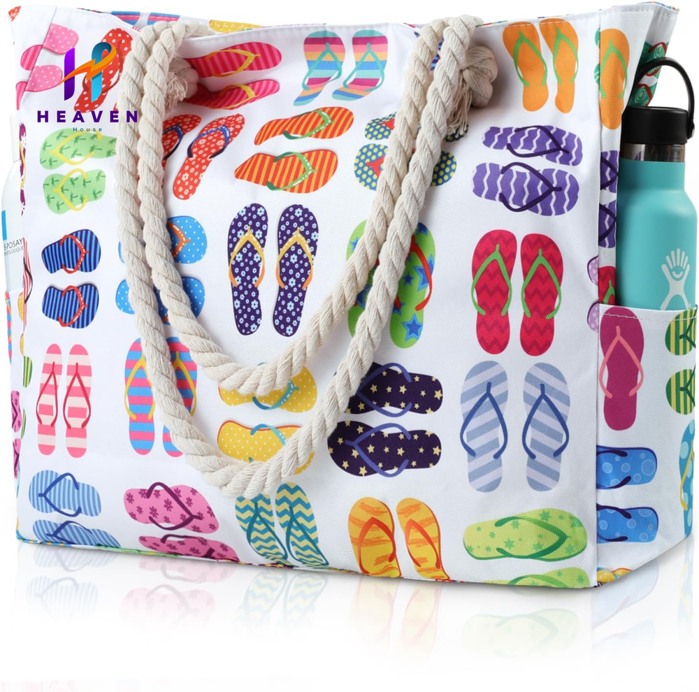Waterproof Sandproof Large Beach Tote Bag with Zipper by Clothirily