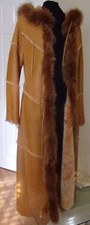 Runway Full  Length Hooded Leather Shearling Fox Trim Coat Rust Color 44 Italy