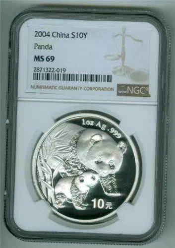 2004 CHINA PANDA 1oz .999 FINE SILVER 10 YUAN S10Y NGC MS 69