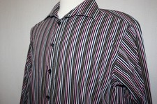 Ungaro Homme Textured Multi Color Stripe Cotton Button Front L/S Shirt Sz L